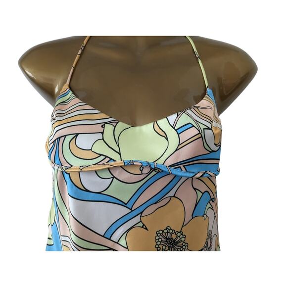 Zara Sz S Satiny Mini Slip Dress Floral Retro 70's Strappy - Picture 3 of 7